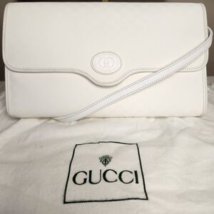 Gucci White Micro GG Leather 2 Way Women's (Clutch/Shoulder) Bag